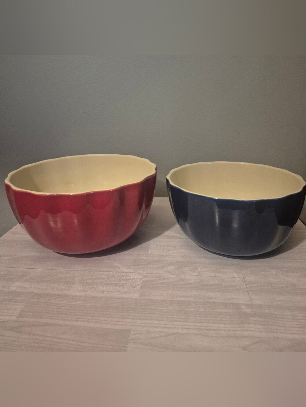 Food Network Navy Blue And Red Ceramic Nesting Bowls with Cream Rims